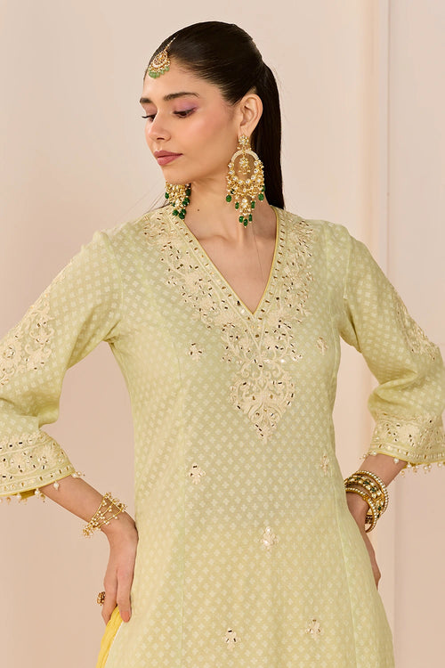 Ruhani Mint Green Long Kurta with Skirt and Dupatta