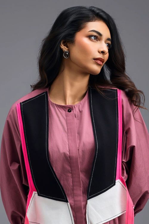 Pink Shirt and Bralette with Geometric Panel Detail