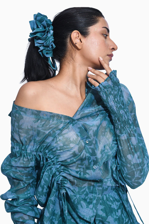 Teal Ruched Skirt Set