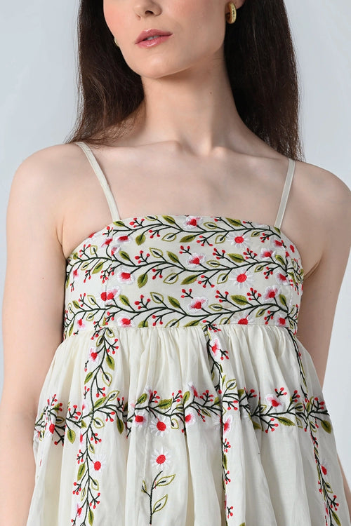 Ivory Vine Embroidered Tiered Top