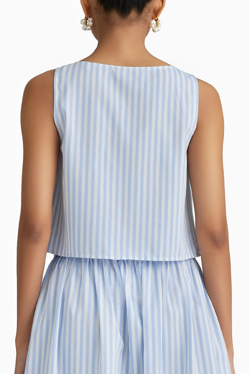 Blue Striped Cropped Sleeveless Top