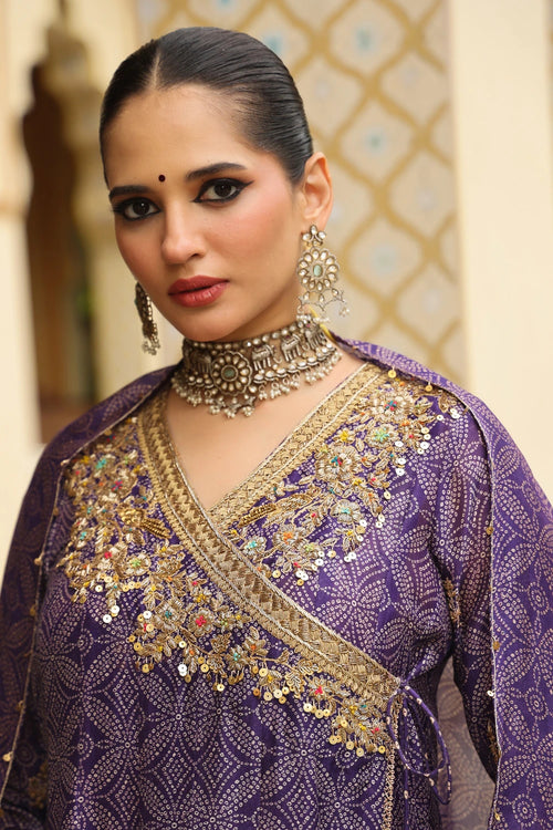 Ahista Purple Printed Angrakha
