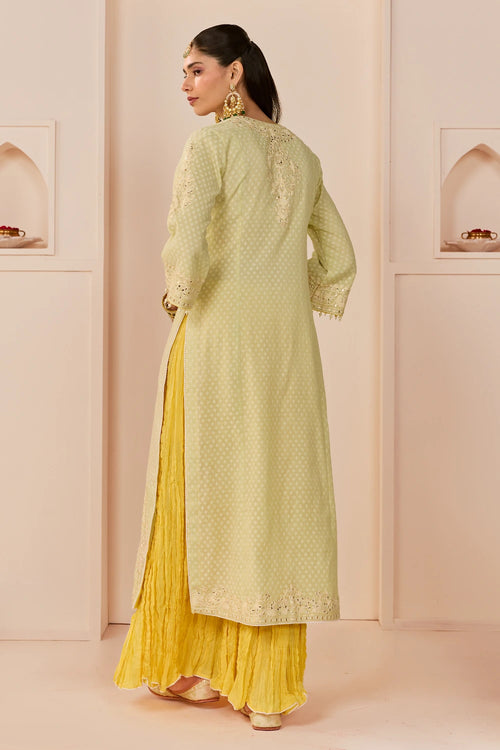 Ruhani Mint Green Long Kurta with Skirt and Dupatta