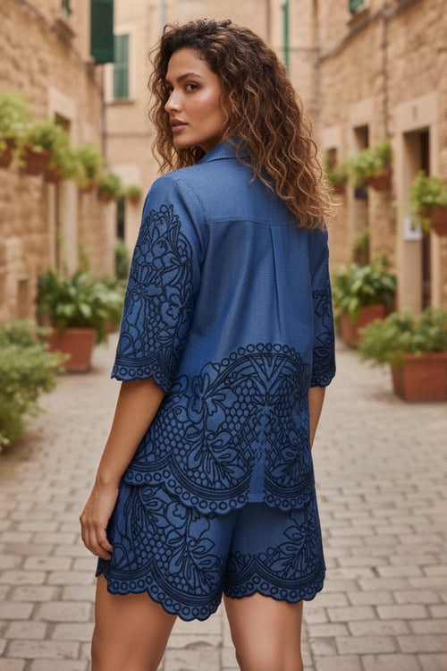 Exquisite Denim Embroidered Set