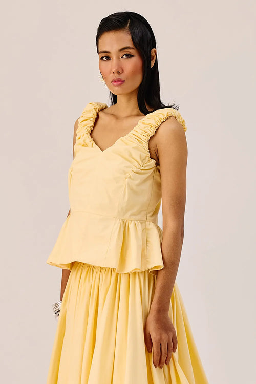 Yellow Ruffle Sleeveless Top