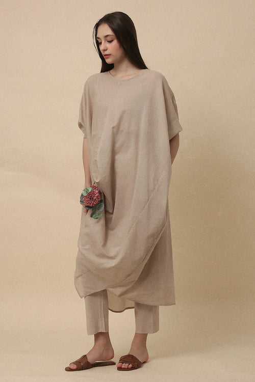Sand Rib Mul Cowl Tunic Co-ord Set