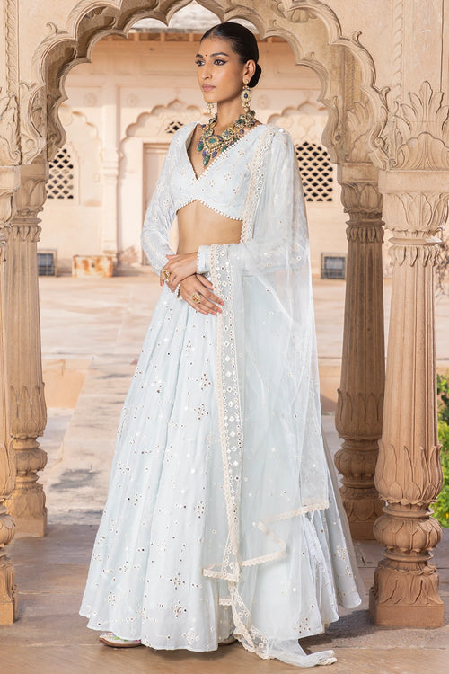 Ice Blue SK-BK Lehenga with Embroidered Dupatta