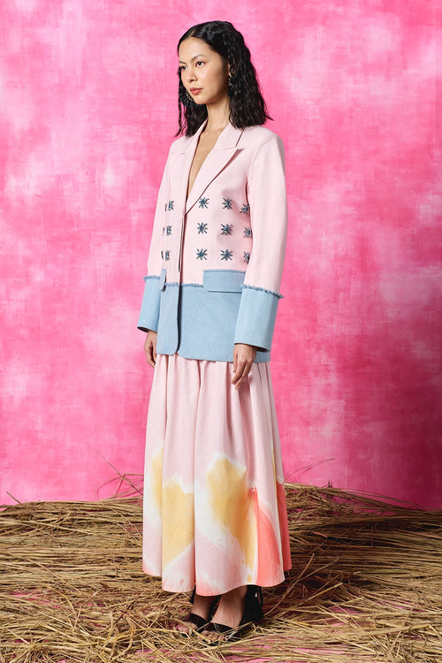 Blush Pop Embroidered Blazer And Skirt