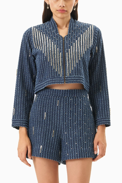 Dark Denim Lazercut Embellished Co-ord Set