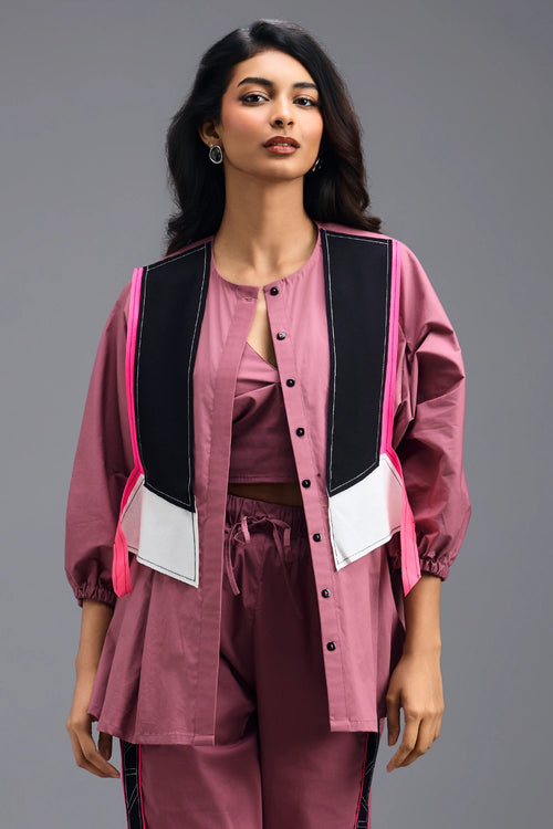 Pink Shirt and Bralette with Geometric Panel Detail