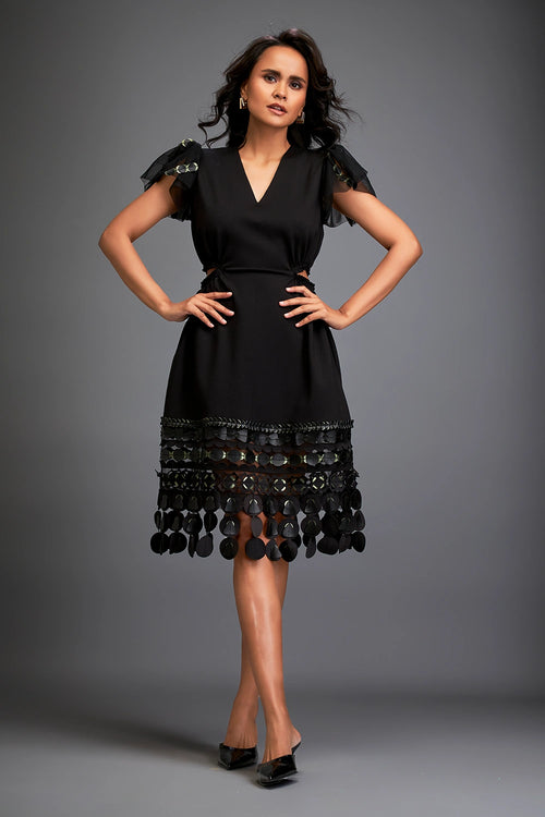 Black Sleek Sheer Sleeve Midi Dress