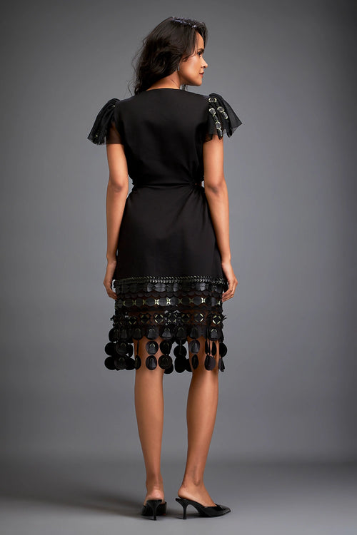 Black Sleek Sheer Sleeve Midi Dress