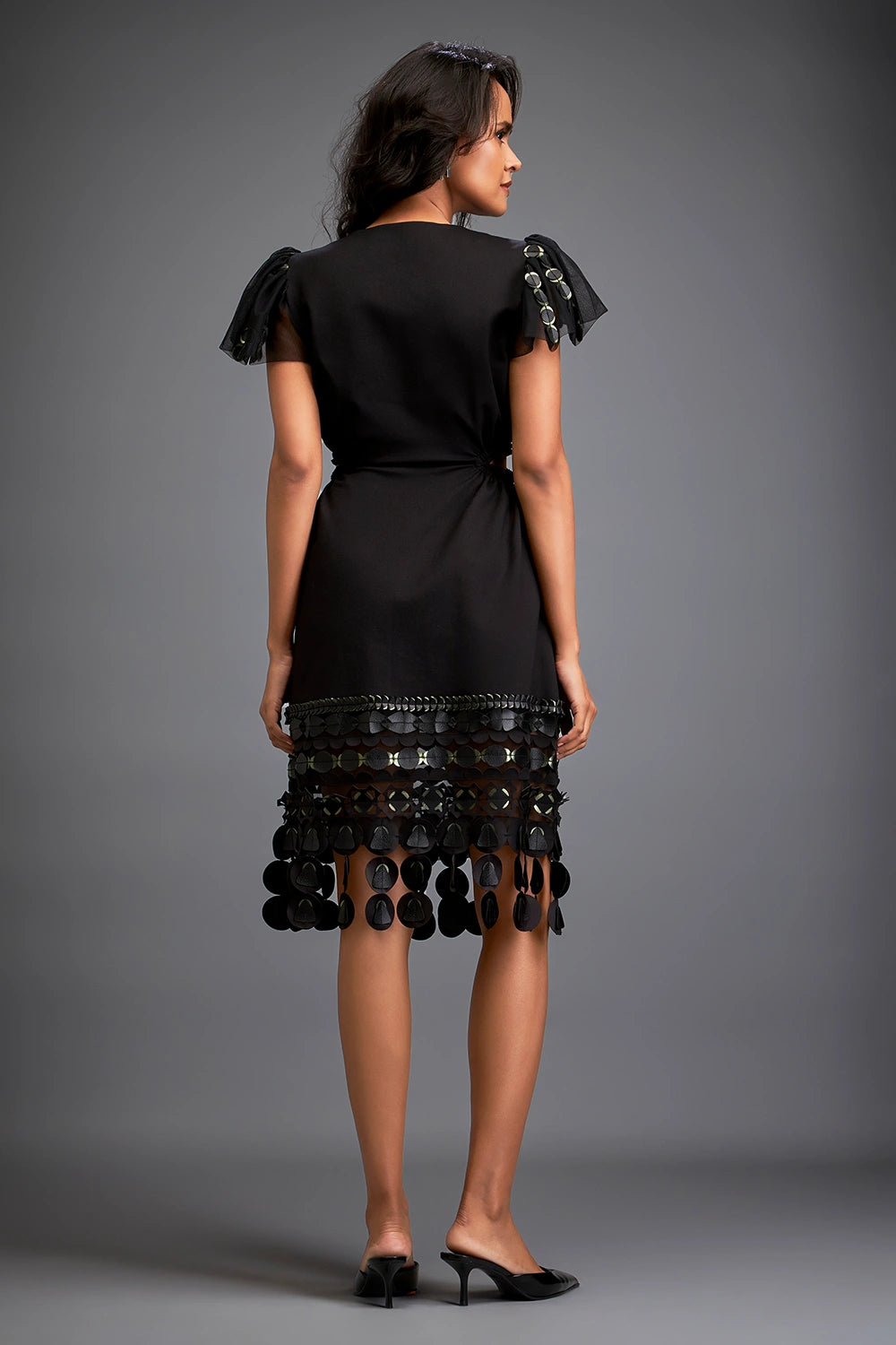Black Sleek Sheer Sleeve Midi Dress
