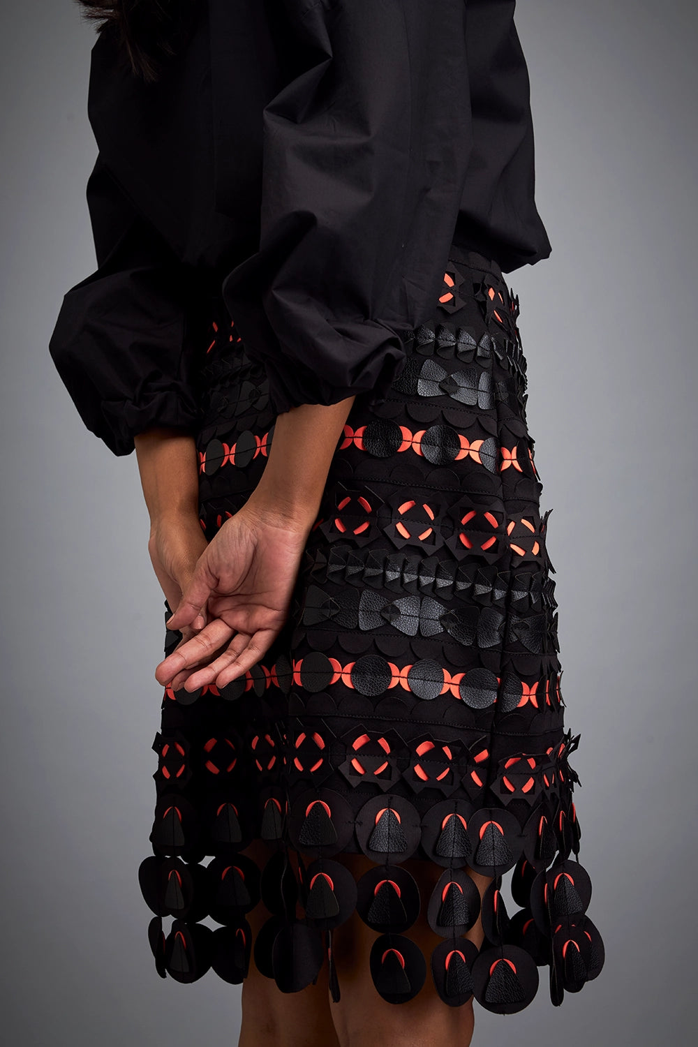 Geometric Black And Red Cutout Skirt