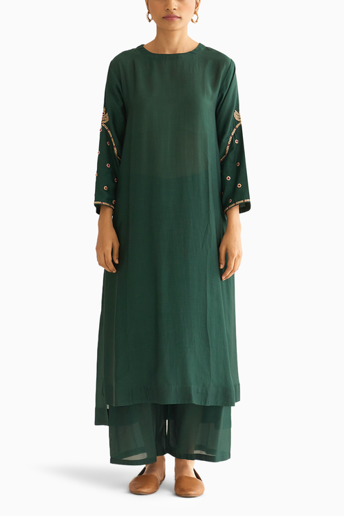 Ambily Deep Green Silk Kurta Set