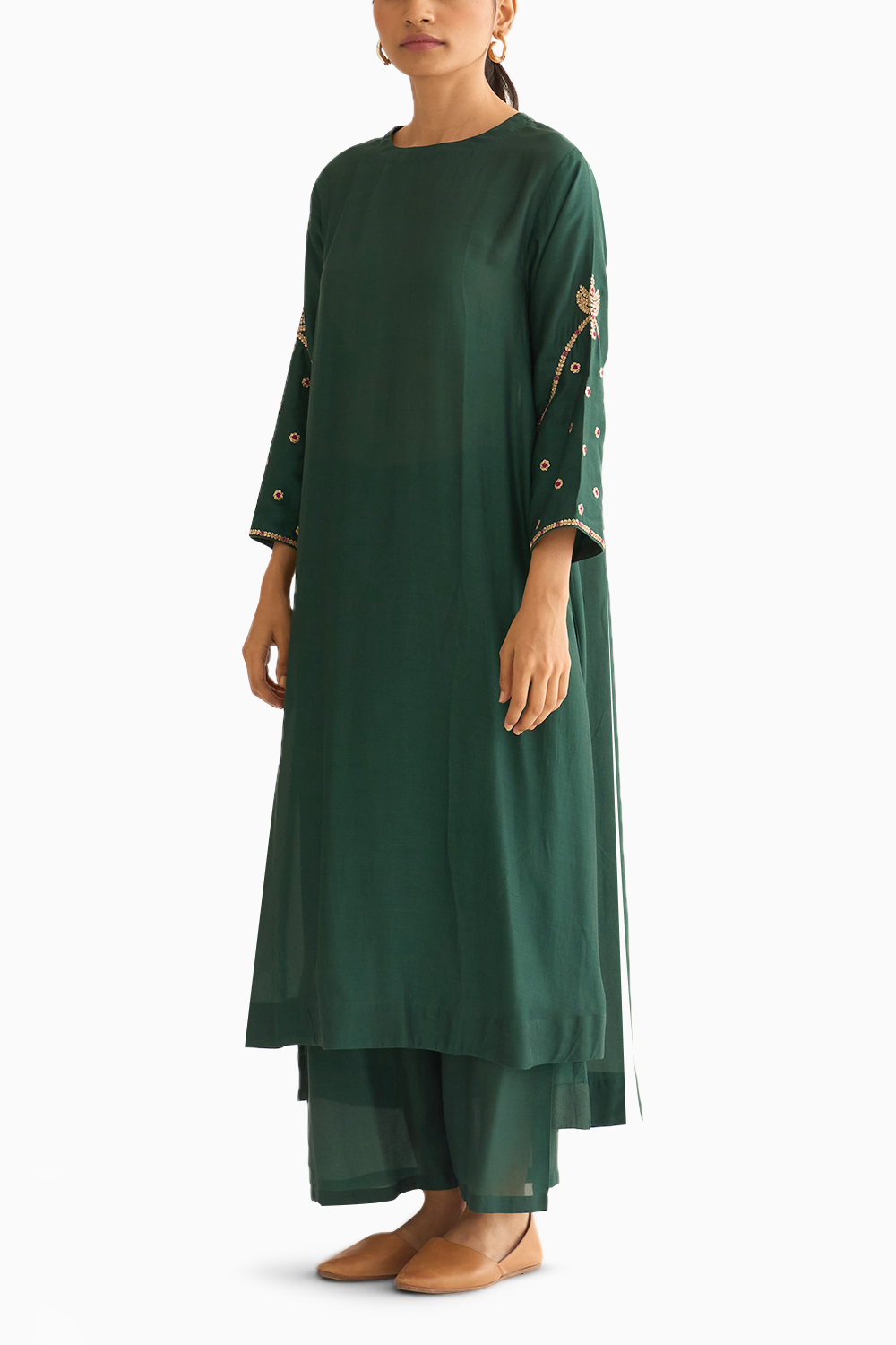 Ambily Deep Green Silk Kurta Set