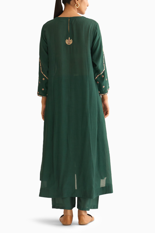 Ambily Deep Green Silk Kurta Set