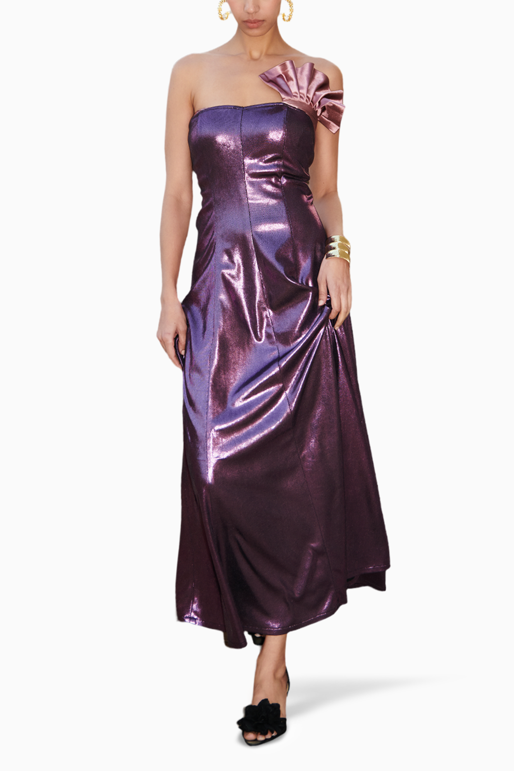 Purple Mettalic Long Tube Dress