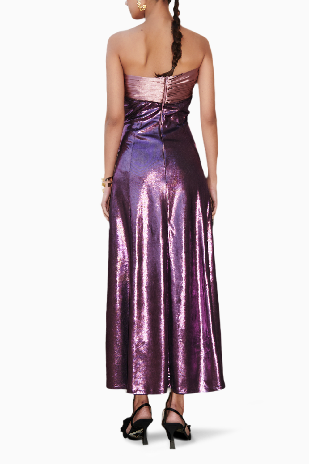 Purple Mettalic Long Tube Dress