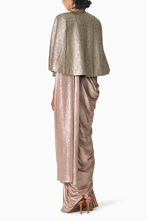 Nude Shea Sari with Copper Pebble Cape