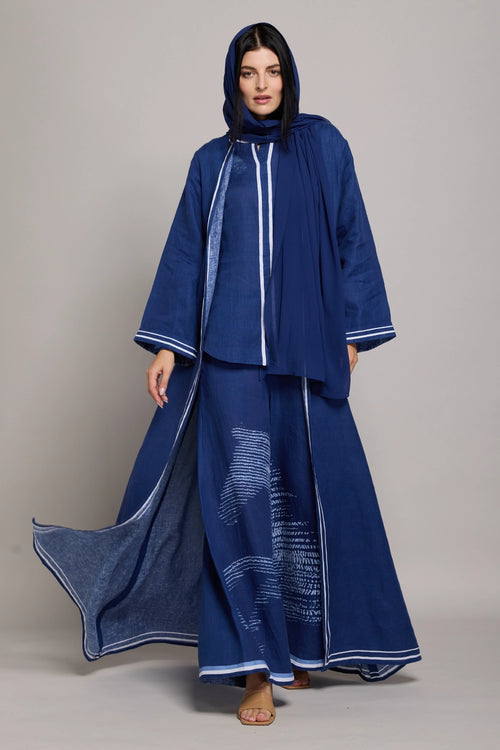 Blue Shibori Horses Printed Abaya Set