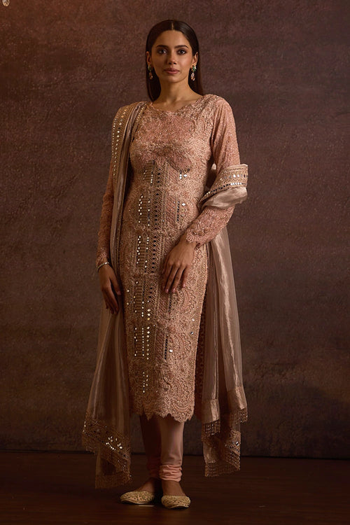 Naqsh Fully Embellished Mirror Lace Straight Fit Long Kurta Set