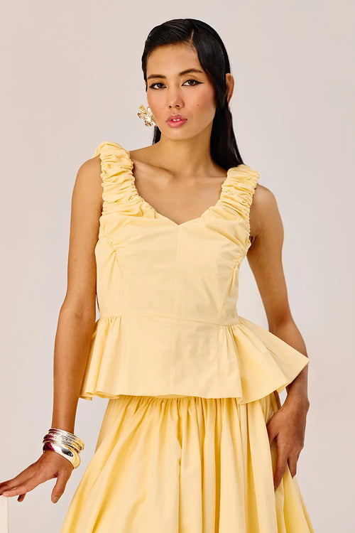 Yellow Ruffle Top and Flared Maxi Skirt Set