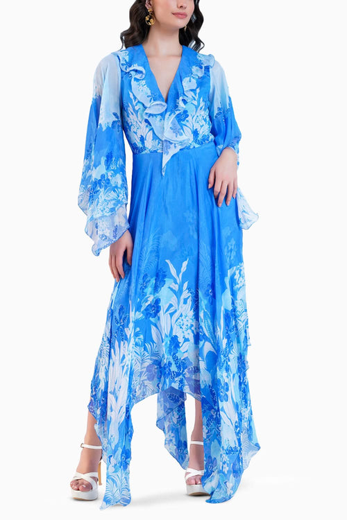 Blue Sapphire Printed High Low Dress