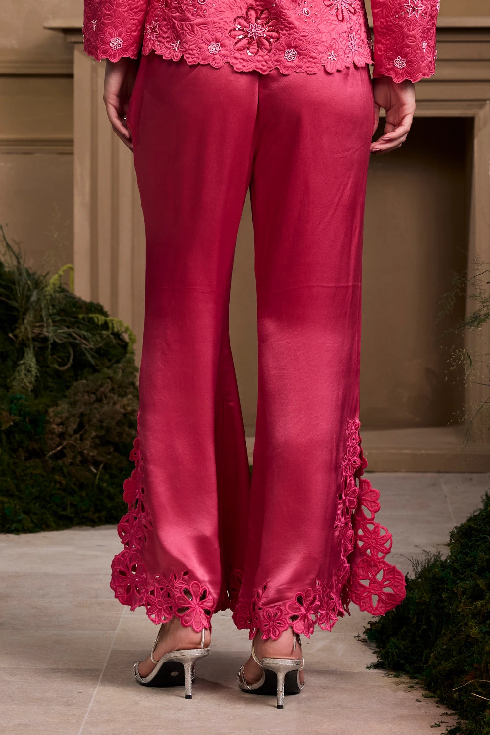 Fuchsia Cutwork Bell Bottom Pants