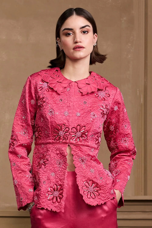 Fuchsia Metallic Quilted Jacket