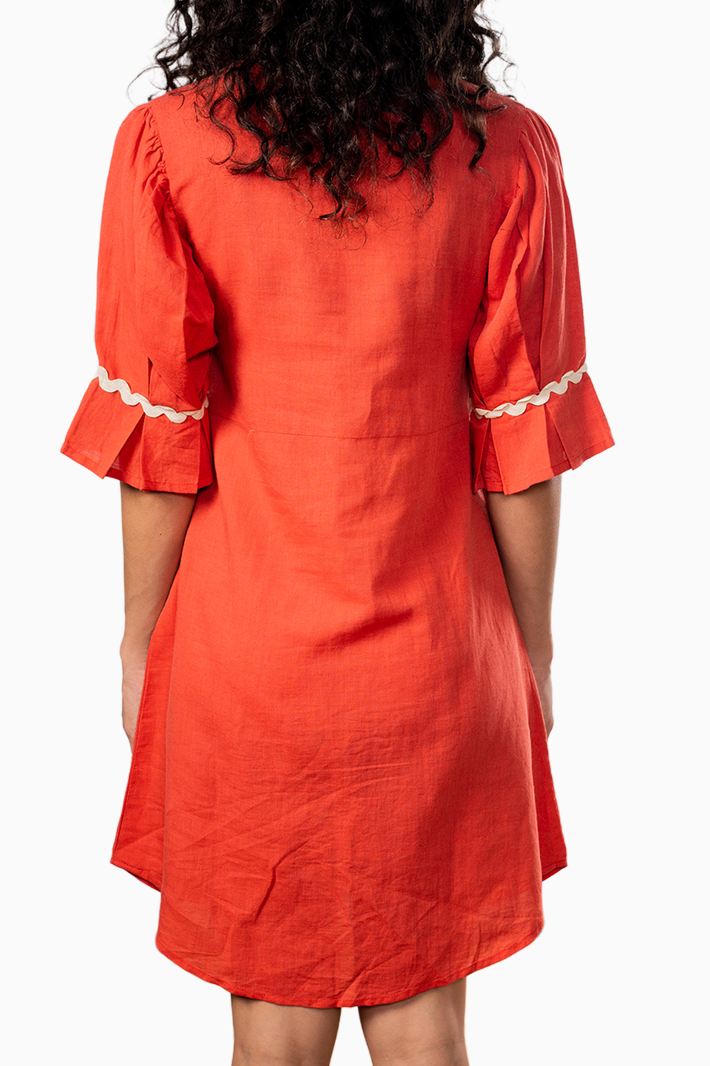 Red Linen Dress with Embroidery