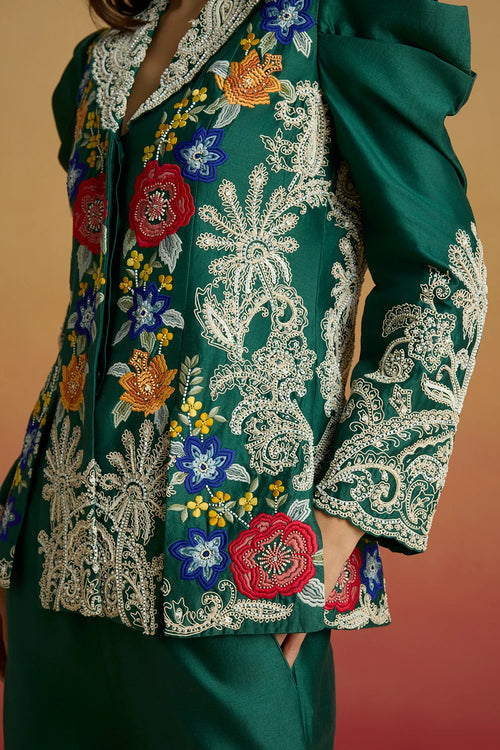 Emerald Contrast Cordwork Amaryllis Jacket with Bell Bottom Pants