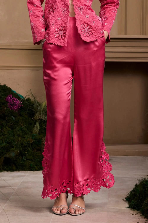 Fuchsia Cutwork Bell Bottom Pants