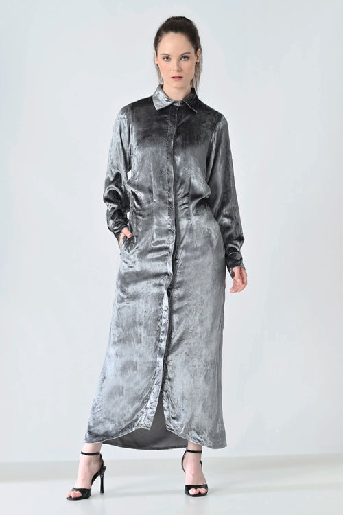 Mercury Grey Sheen Shirt Dress