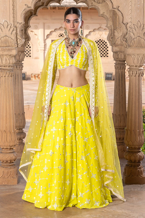 Neon Green SK-BK Lehenga with Embroidered Dupatta