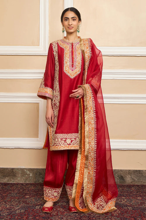 Naayaab Deep Red Straight Kurta with Salwar and Dupatta