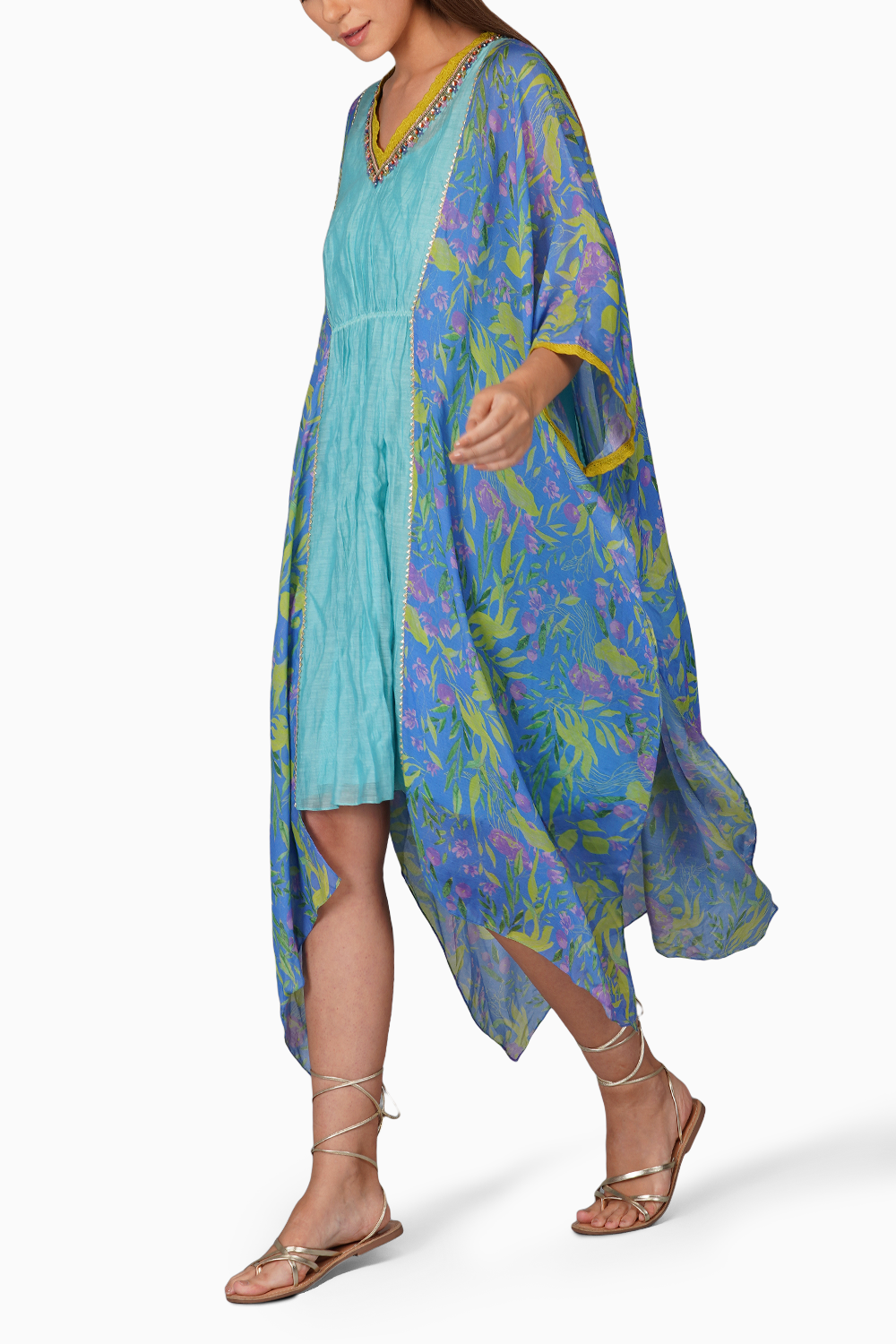 Flower Print Turq Kaftan