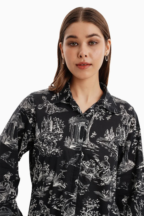 Cotton Lawn Printed Mystic Castle Shirt and Pants Set With Pearls