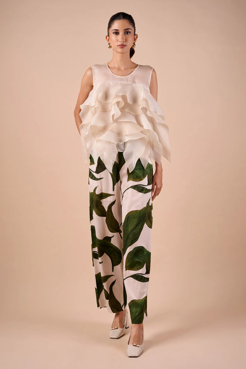 Organza Layer Ruffle Top with Cotton Leaf  Pant
