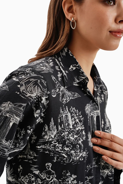 Cotton Lawn Printed Mystic Castle Shirt and Pants Set With Pearls