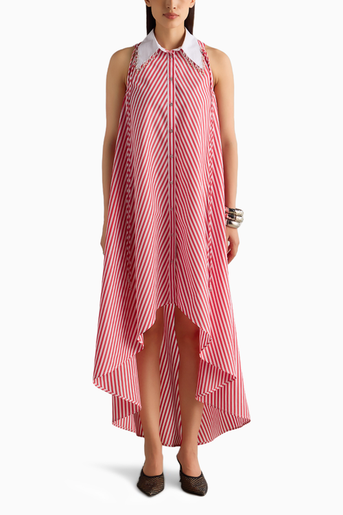 Red Stripe High Low Dress