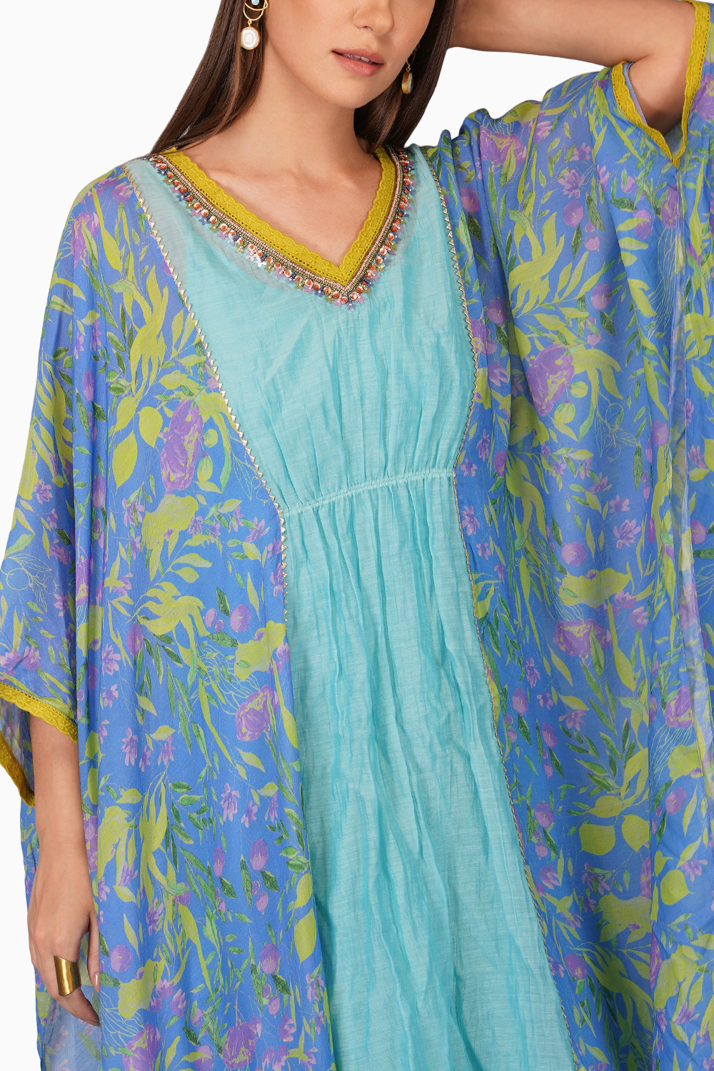 Flower Print Turq Kaftan