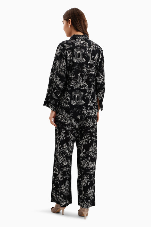 Cotton Lawn Printed Mystic Castle Shirt and Pants Set With Pearls