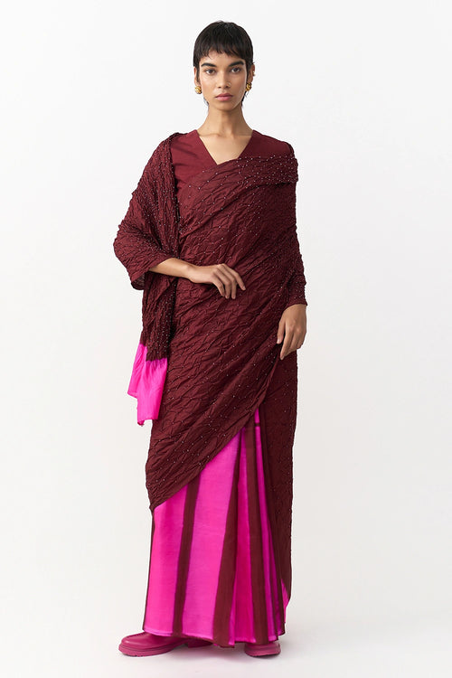 Binduna Burgundy Rani Saree