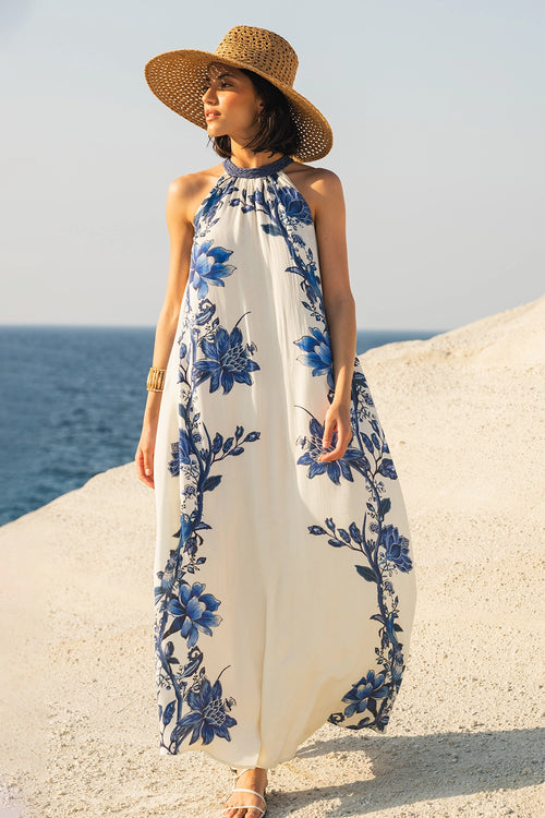 Bethany Maxi Floral Blue-White Dress