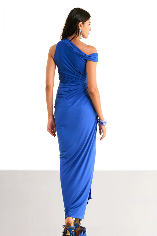 One Shoulder Draped Knit Dress