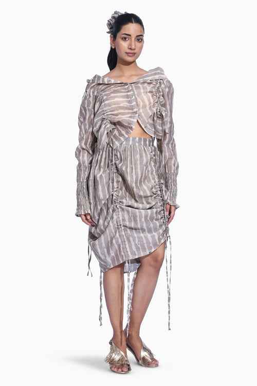 Grey Ruched Skirt Set