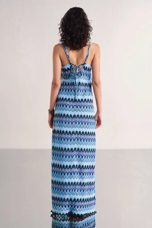 Strappy Textured Crochet Knit Gown