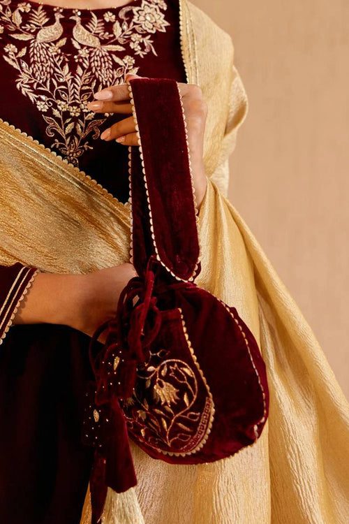 Maroon Peacock Potli Bag