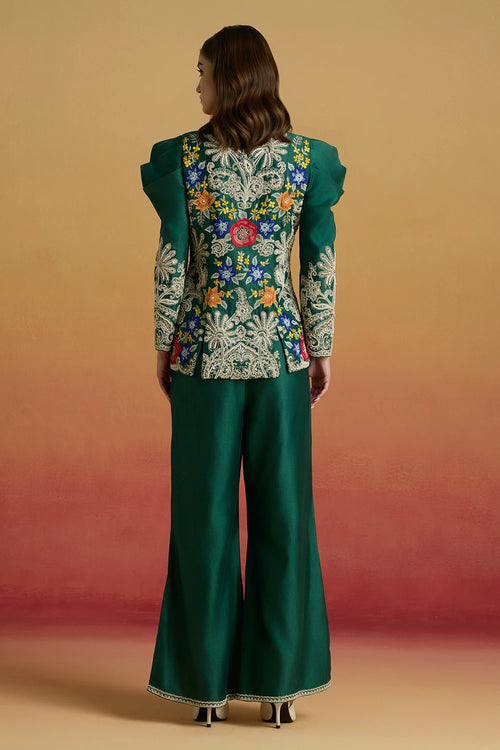 Emerald Contrast Cordwork Amaryllis Jacket with Bell Bottom Pants